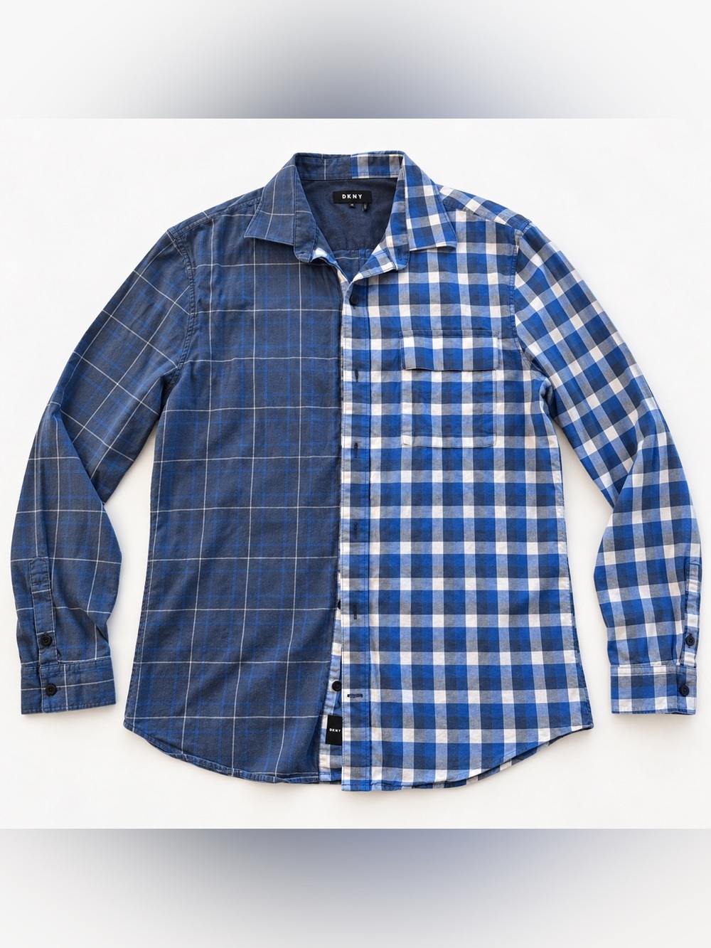 DKNY Men's Blue & Gray Plaid Button Down Shirt